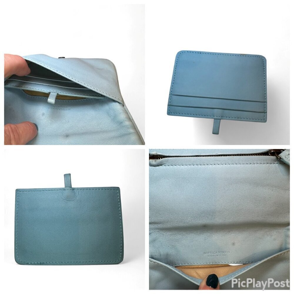 Bottega Veneta Intrecciato Leather Compact Bi-Fold Wallet - Light Blue - Picture 12 of 16